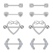 4Pair/Set Stainless Steel Love Bracket Breast Ring 6mm Zircon Inlaid Nipple Ring Ladies' Foundation Puncture Jewelry Wholesale