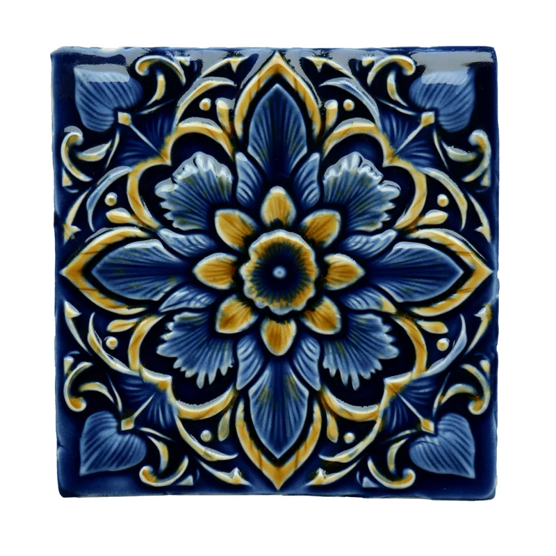 Factory Hot Sale Handmade Relief Patterned Tiles for Hotel Villa Wall Decor Ceramic Artwork Souvenir Clay Tiles