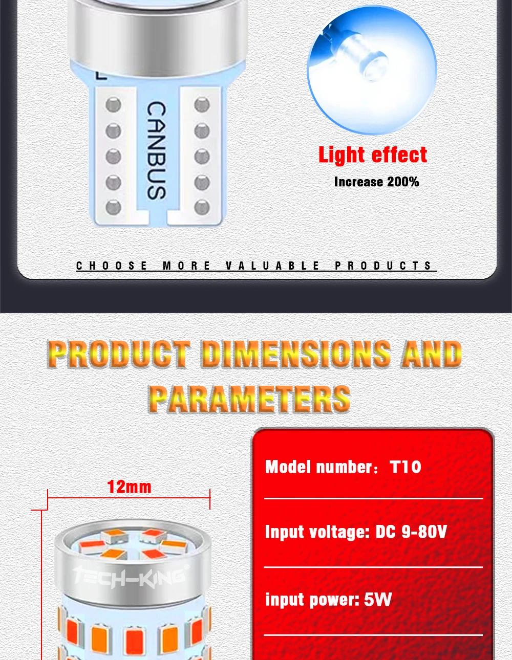 TECH-KING Two-tone T10 W5W 194 168 501 2016 42SMD Light Car LED Bulbs 12V LED Bulb Lights 9-80v Universal CanBus Width Light
