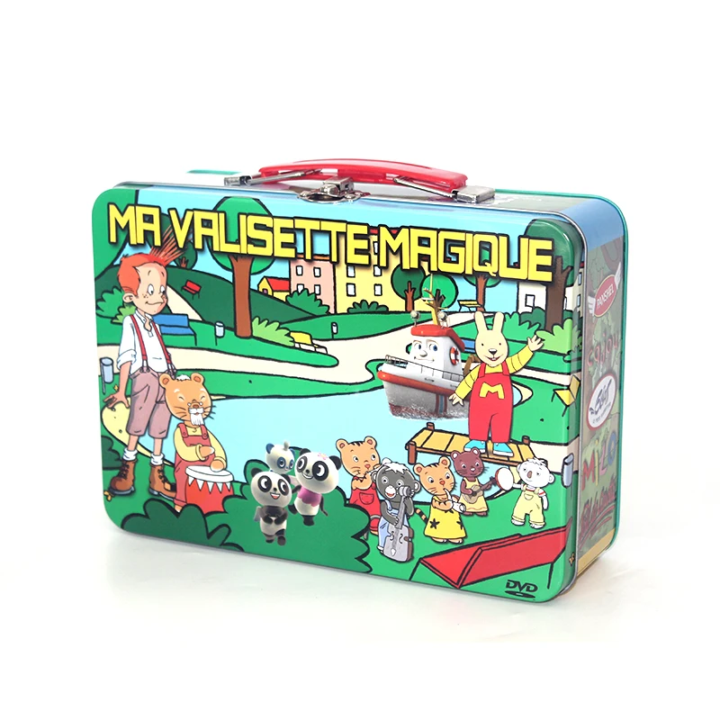 Small Rectangular Hinged Lid Metal Stationery Cosmetics Tin case Beautiful  Lunch Tin Box With Handle for Children