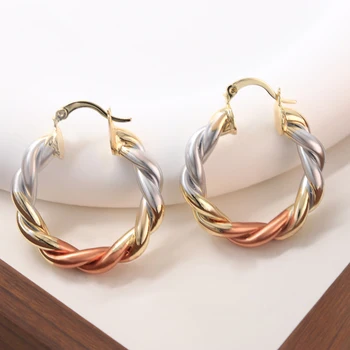 Hot Sale Fashion Joyas Para Mujer Accessories Copper Twist Texture Hoop Earrings Chunky Gold Tri-Color Circle Earrings