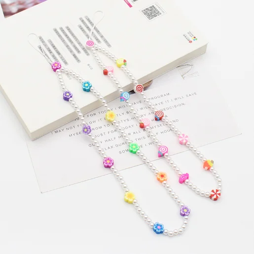 Модный акриловый чехол для телефона с жемчужными бусинами DIY, цепочка на запястье, милая девушка, красочные глиняные бусины, аксессуары для чехла мобильного телефона