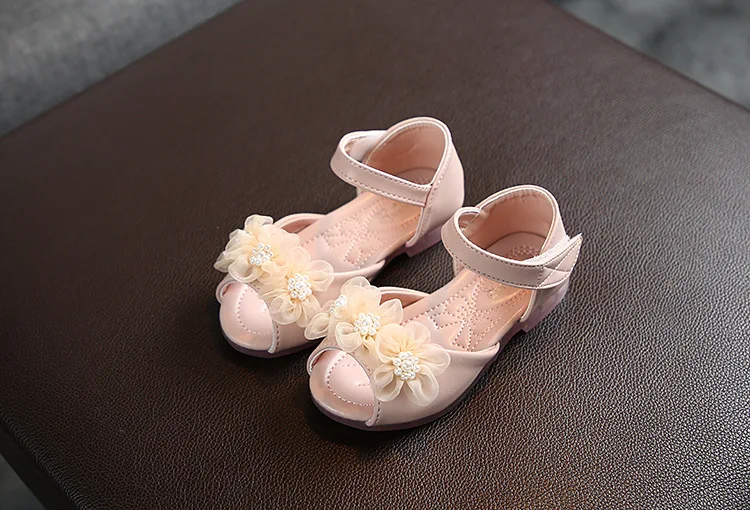 2021 hot sale  fashion  Pearl flower princess Soft bottom children's shoes MS321