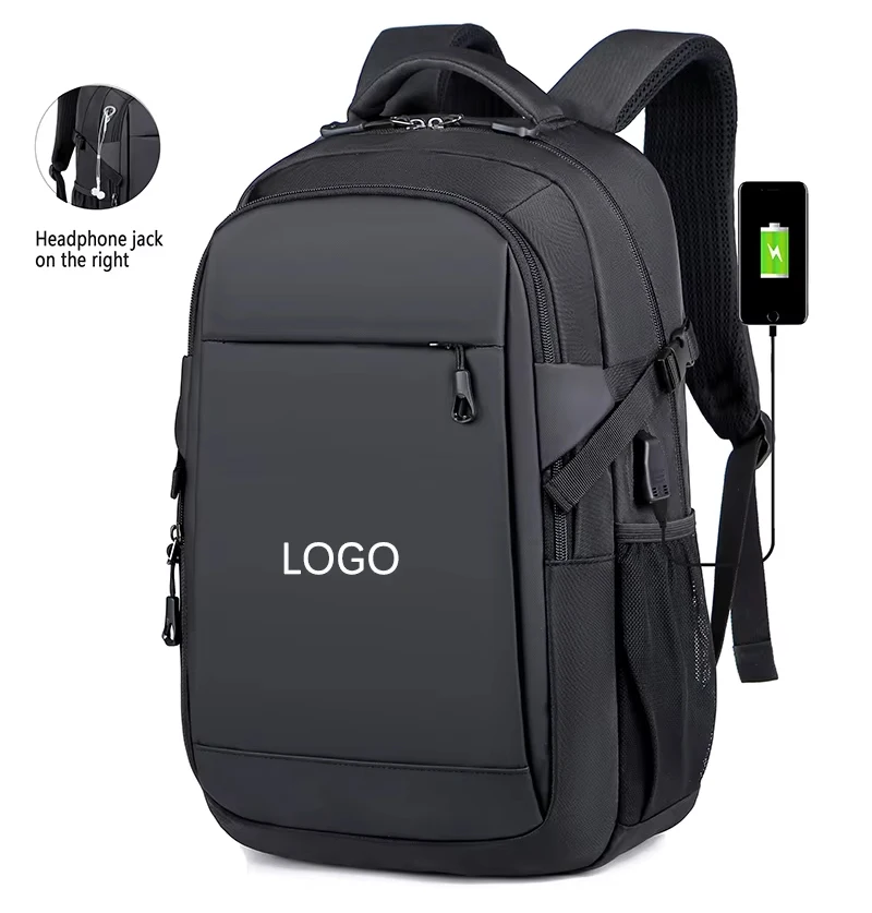 Custom logo Business 15.6 Inch Leather College Sac a dos Travel Men USB  Laptop Bag Type c Cable Fast Charging Backpack