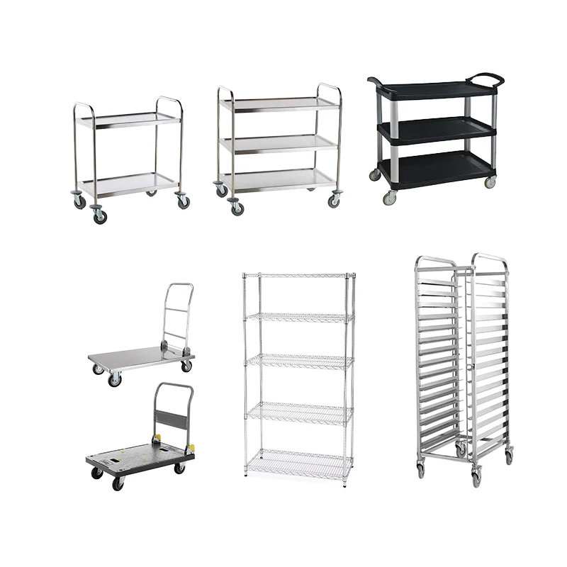 Linkrich Durable Two-Tier Stainless Steel Kitchen Cart Multifunctional Food Serving Trolley Dish Collection Hotels Restaurants