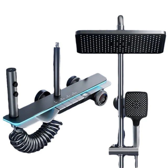 SGeneE Thermostatic Shower Mixer Set, Light Luxury Design, 30x20cm Square Piano Keys Shower System, LED Digital Display, Hydroelectric Power, 3 Modes Hand Shower (White - View #7