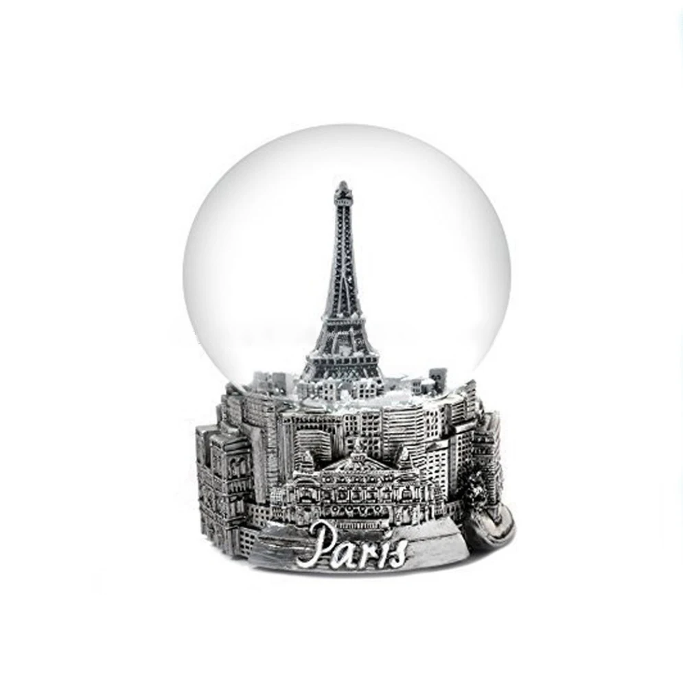 Grande Taille 14CM VIANAYA Boule de Neige Tour Eiffel et Monuments de Paris Monuments de Paris gravés en 3D Couleur Or Doré Neige Scintillante Socle en résine de qualité et Globe en Verre