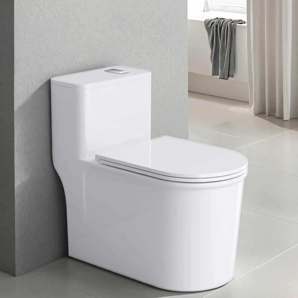 Moderne, billig badromstolett i én del, hvit farge, S-formet avløp, tolettskål med frysebeskyttelse, keramisk WC-tolett for badrom