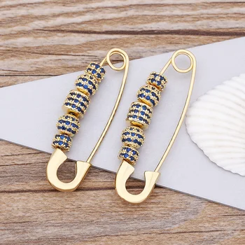 Trendy Hoop Earrings For Women Jewelry Gold Vintage Paper Clip Earring with Bead Safety Pin Earrings U shape