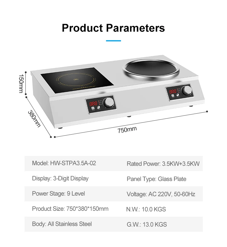 Double Burner Stainless Steel Kitchen Induction Counter Top Cooktop