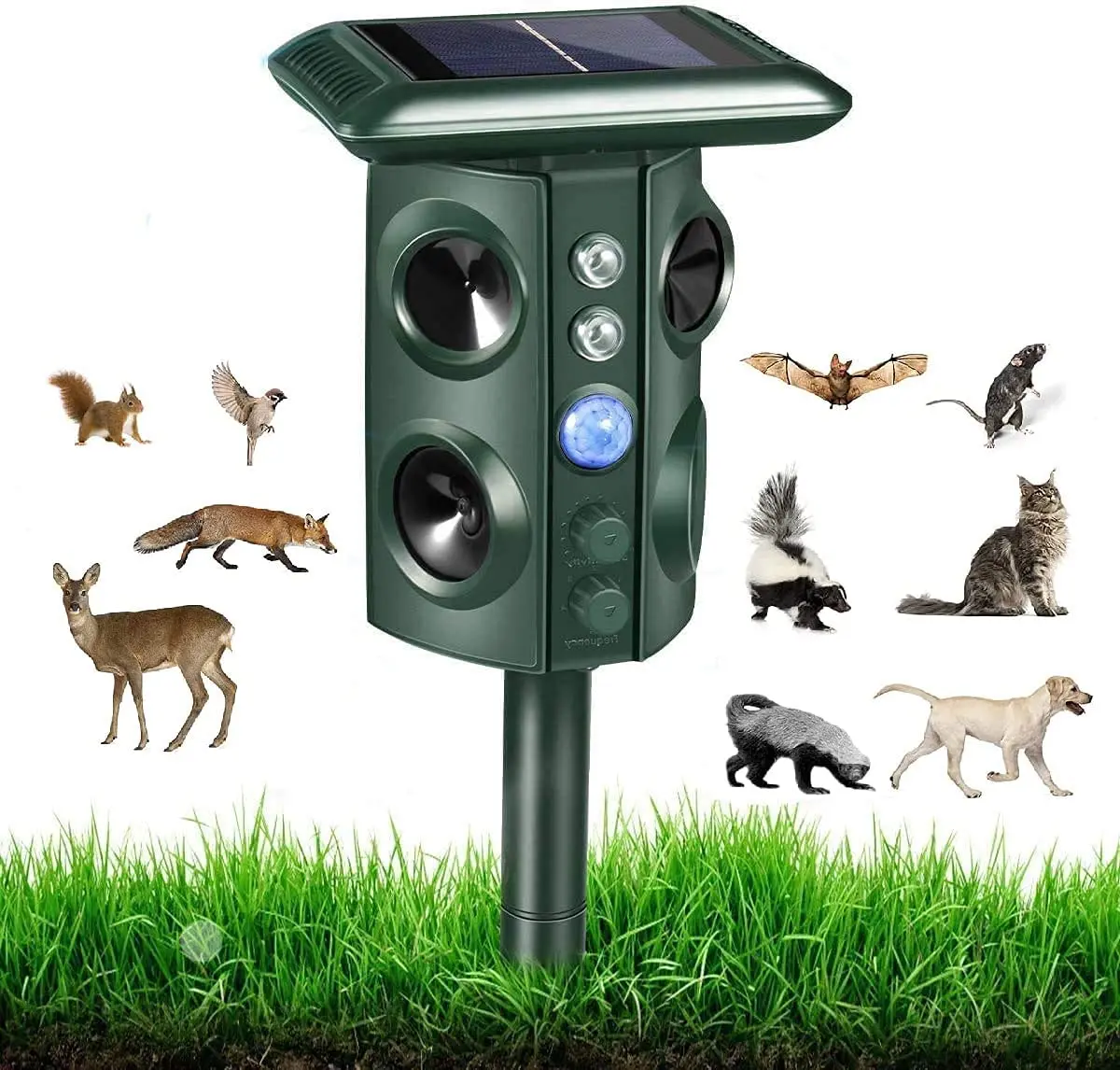 SAIJZEK Wholesale Outdoor Garden Farm Lawn drive away device Solar repeller device with led flash light