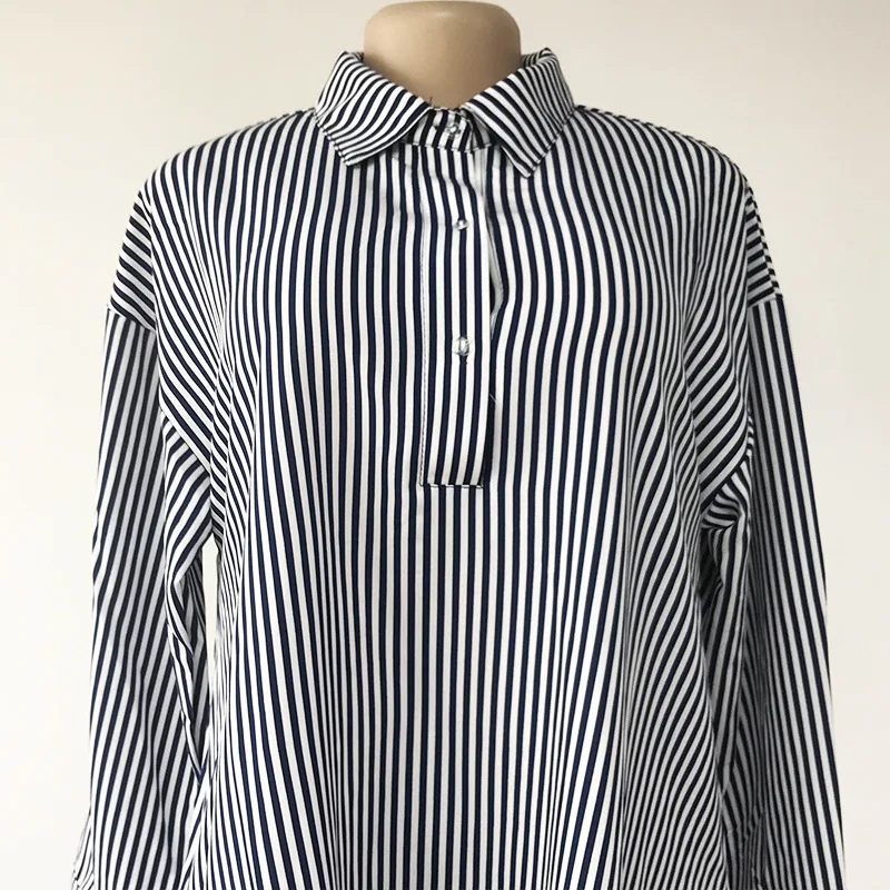 Stitched Striped Print Shirt Dress Long Sleeve Ladies Shirt Autumn ...