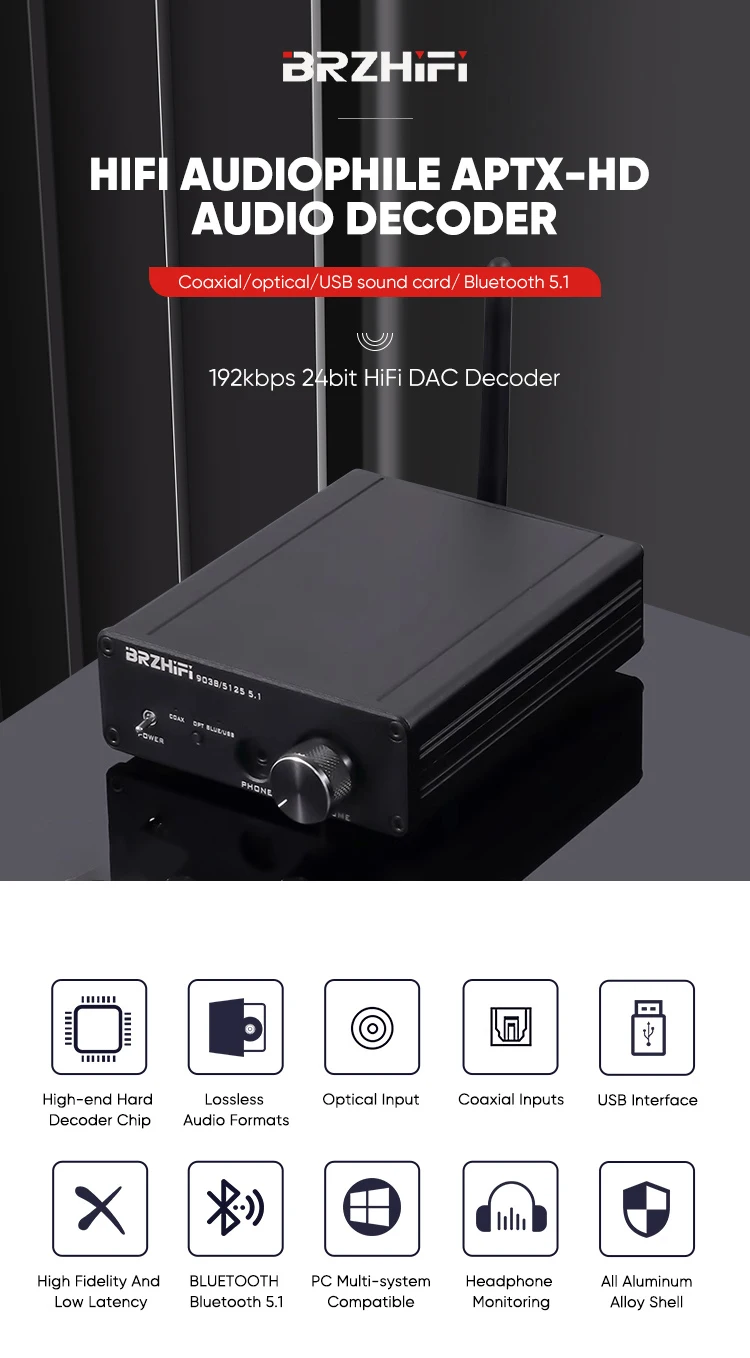 BRZHIFI BTC60 power amplifier BT receiver special ES9038 decoding APTX-HD LDAC decoder hifi power amplifier system DAC factory