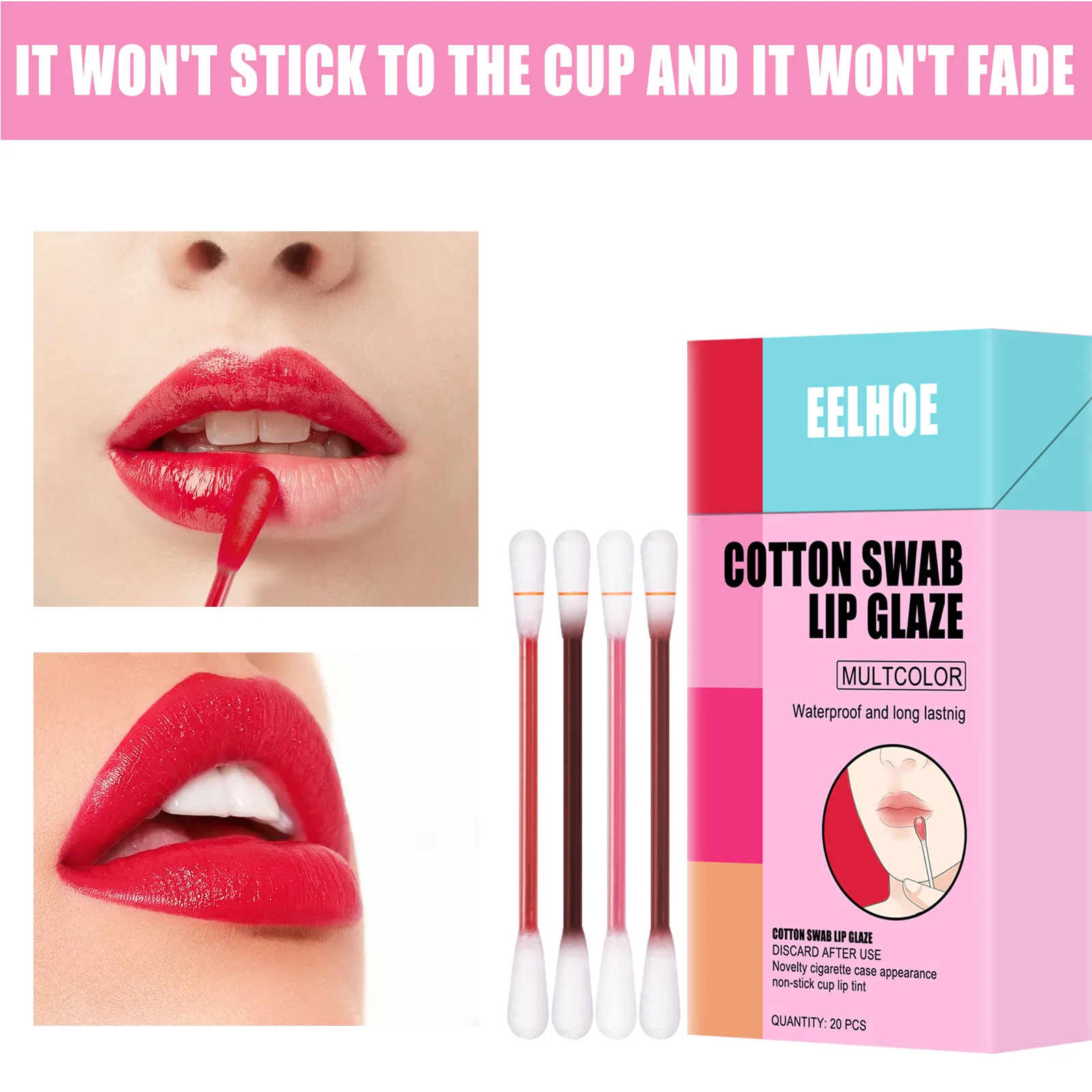 Each Color 5pcs Tobacco Box Cotton Swab Lip Glaze Set Moisturizing Long