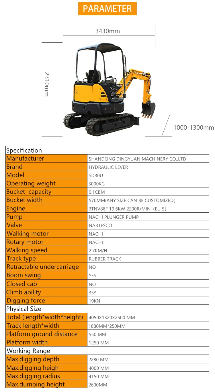 Free Shipping China New Mini Excavators Used Kubota/yanmar Engine Small