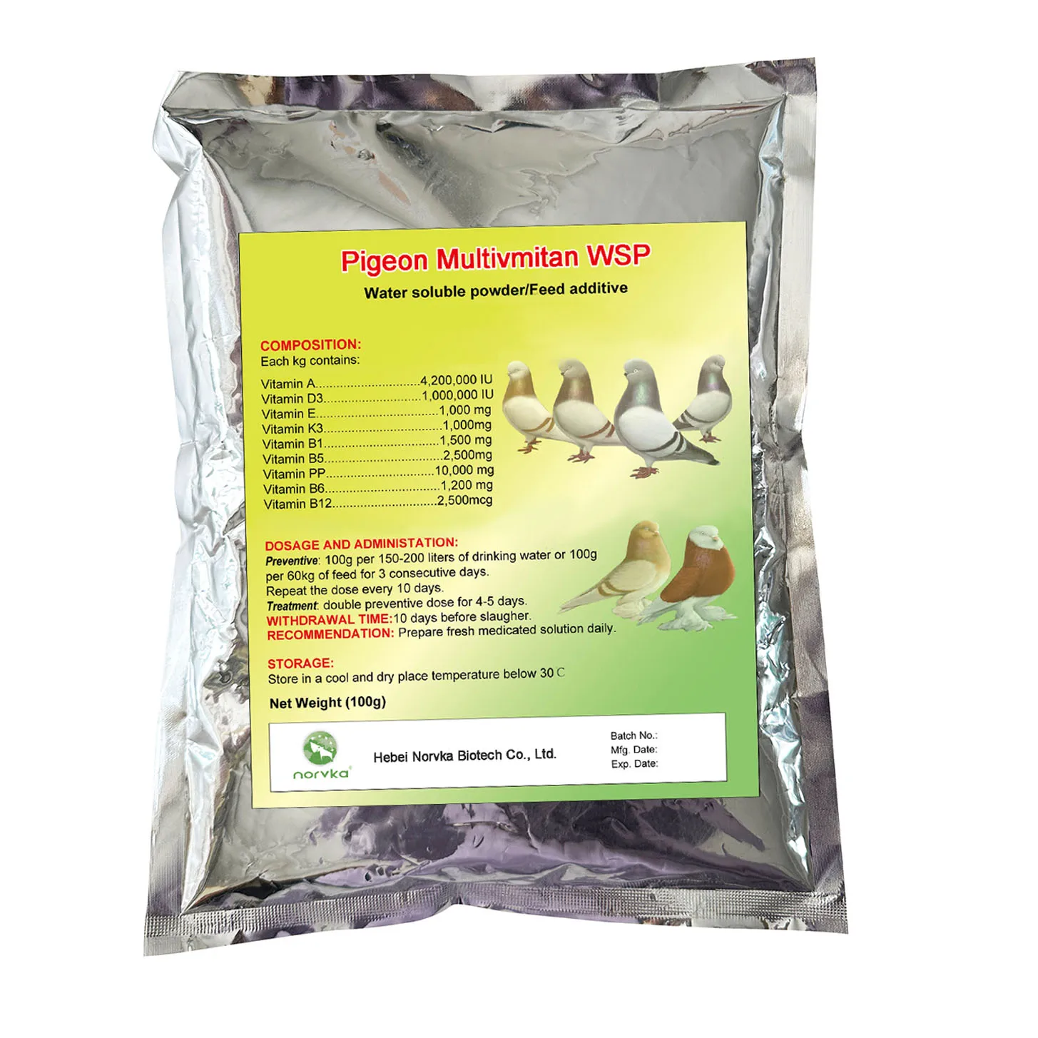 100g Racing Pigeon and Parrot Birds Multivitamin Electrolyte Performance Supplement Powder Pet Health Care & Supplements