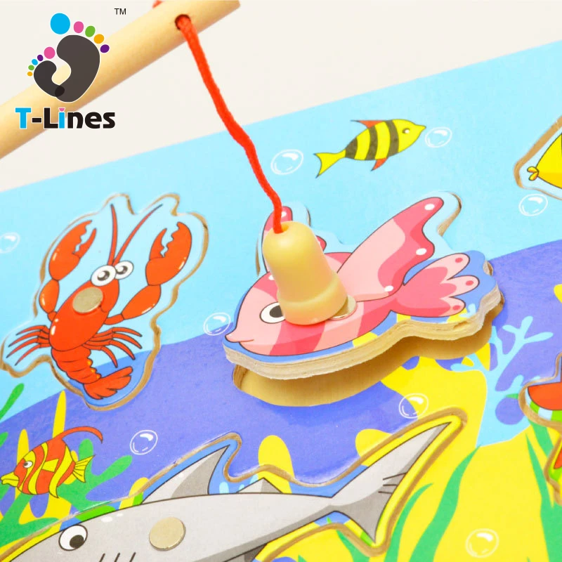 Популярная развивающая детская Магнитная игра-головоломка для рыбалки, забавная деревянная доска для рыбы, игрушки для детей