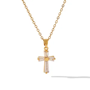 MW Vintage 18K Gold Plated Clear Cross Zircon Necklace Geometric Cubic Zirconia Crossed Pendant Necklace Fashion Jewelry