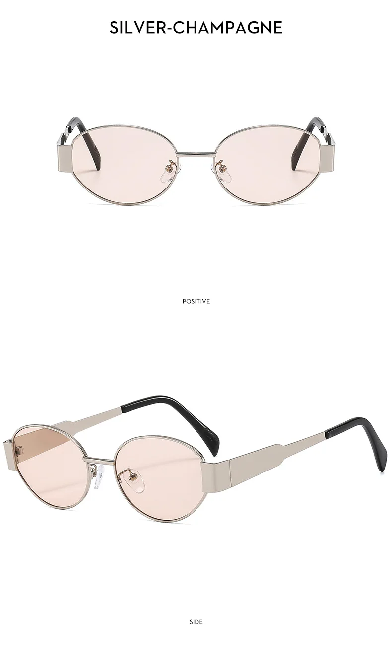 Nuevas gafas de sol de metal con marco ovalado, gafas de sol de alta calidad, logotipo personalizado, gafas de sol para exteriores para hombres y mujeres