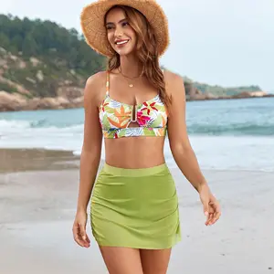 2026 Solid Mesh Skirt-style 2-Piece Plus Size Breathable Swimsuit Bikini