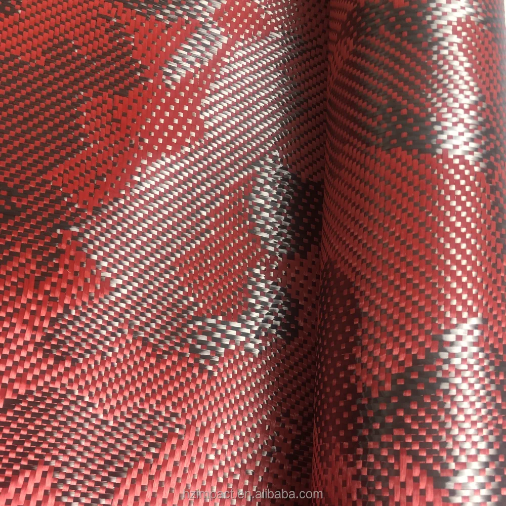 240gsm Carbon Fiber Hybrid Braided Fabric Red Carbon for Kevlar and Aramid Hybrid Cloth