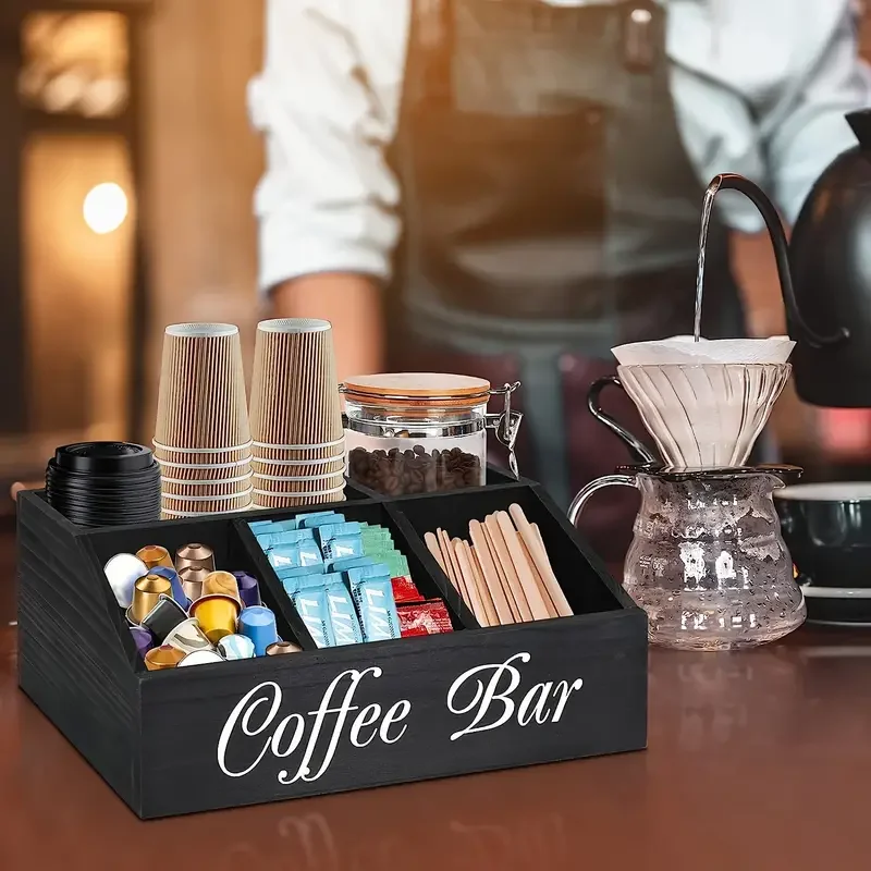 Rustic Wooden Coffee Bar Organizer Counter Top Coffee Pod Holder ...