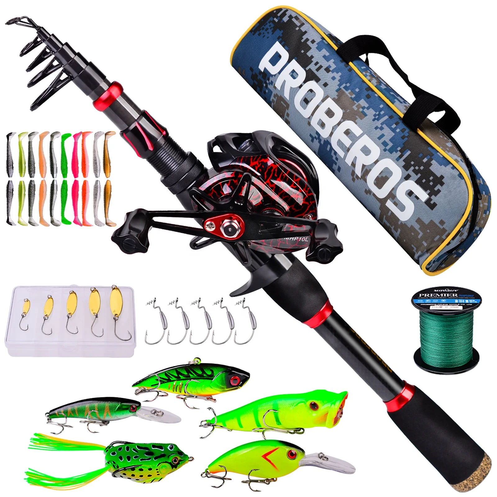 Angelruten- und Rollen-Kombination aus Kohlefaser, Teleskopstange mit  Spinn- und Baitcasting-Rollen-Set, Bass-Angelzubehr-Set