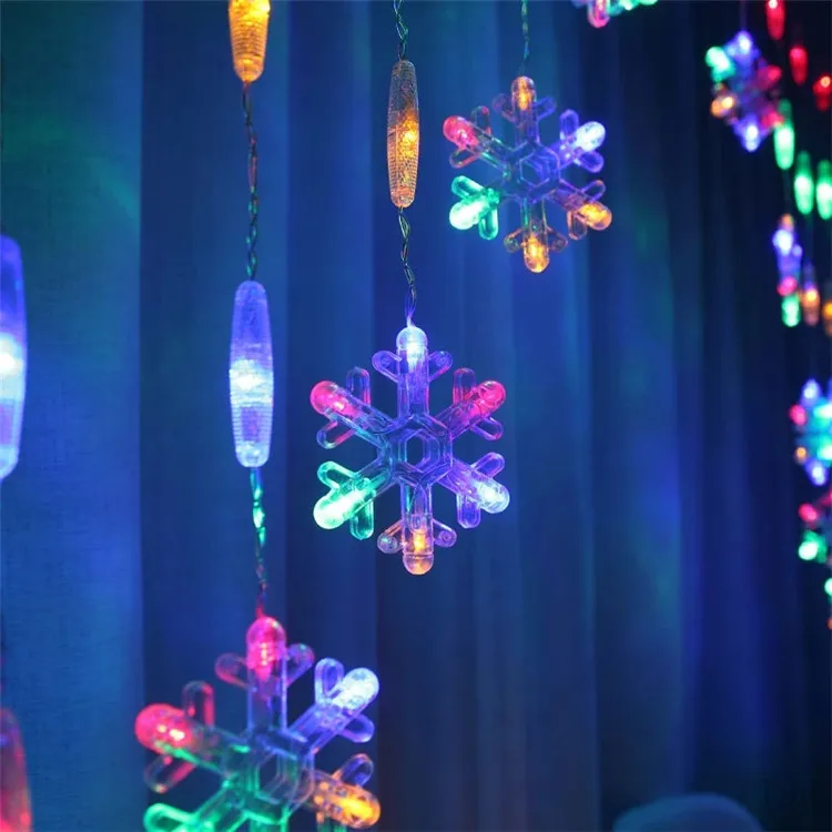 Colorful Xmas Inverted V Snowflake LED String Curtain Light Flashing Holiday Party Connectable Wave Fairy Decoration