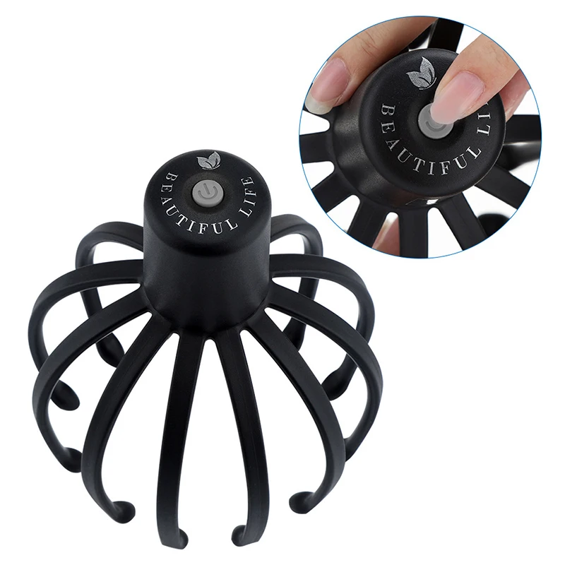 Automatic 12 Heads Finger Rechargeable Smart Vibration Spider Head Massage Tool Vibrating Octopus Electric Scalp Head Massager