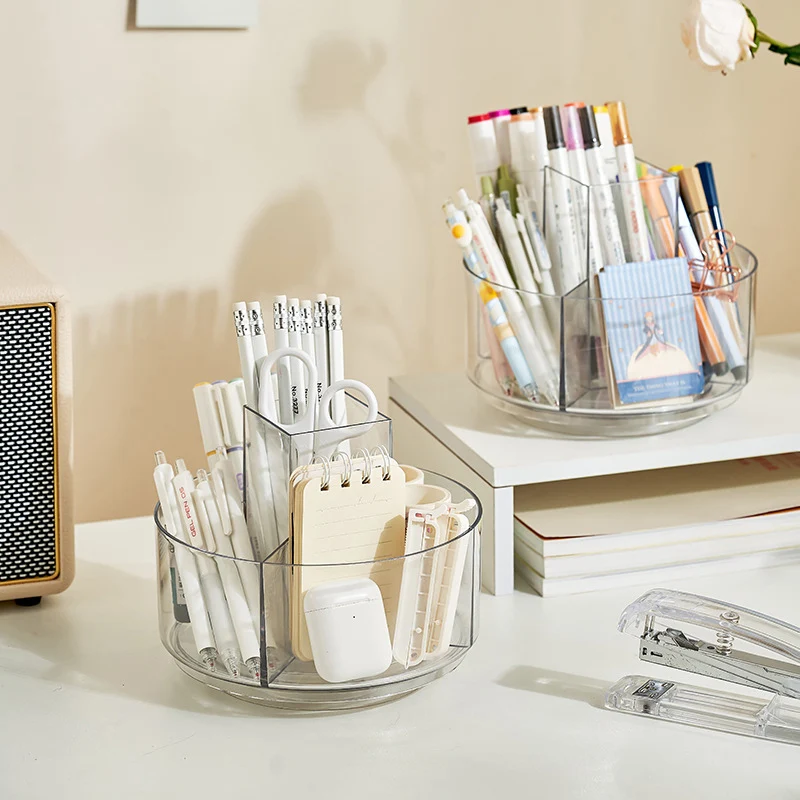 Новинка многофункциональные настольные канцелярские принадлежности косметика пластиковый прозрачный ПЭТ круглый вращающийся органайзер для
