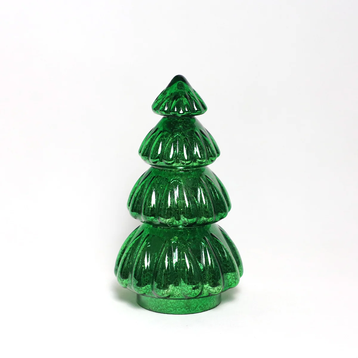 Wholesale Christmas holiday season led lighting up table ornament hand blown glass christmas tree for home