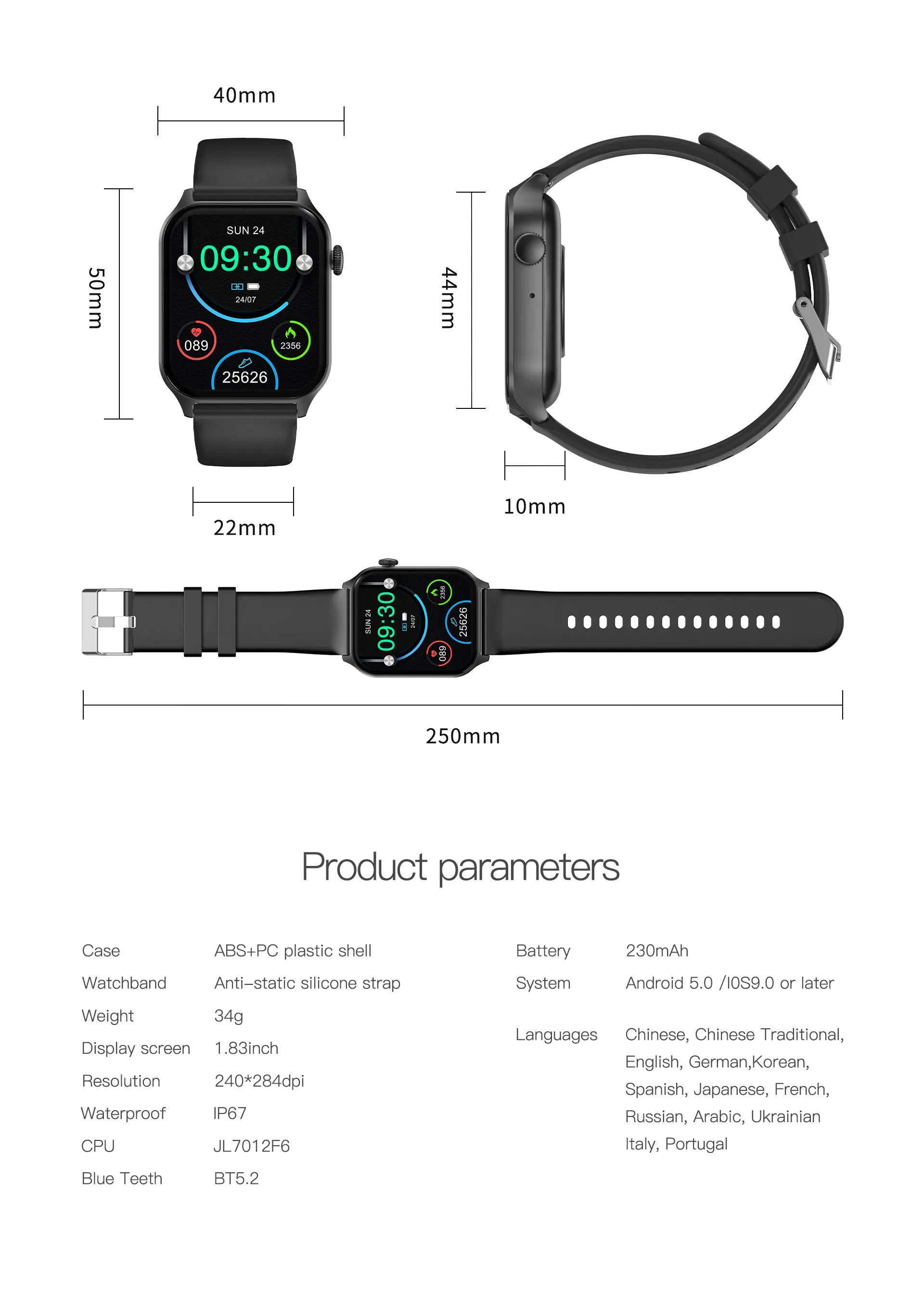 Z145 Smart Watch HD Touch Screen Heart Rate Health Monitor 123+  Sport Mode Waterproof for Men Women SmartWatch Custom