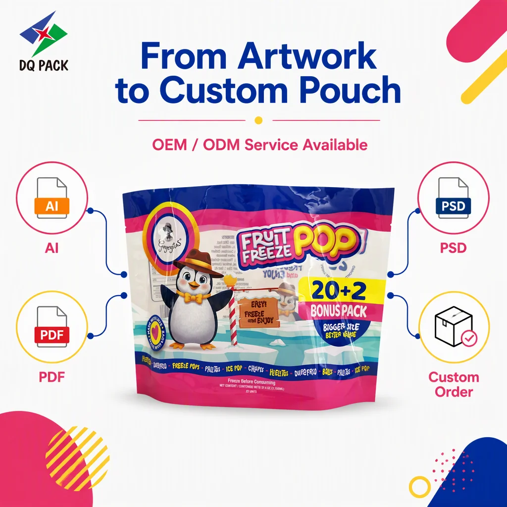 Custom Printed Plastic Stand up Pouch Doypack Bag for Freeze Ice Pop Popsicle Packaging