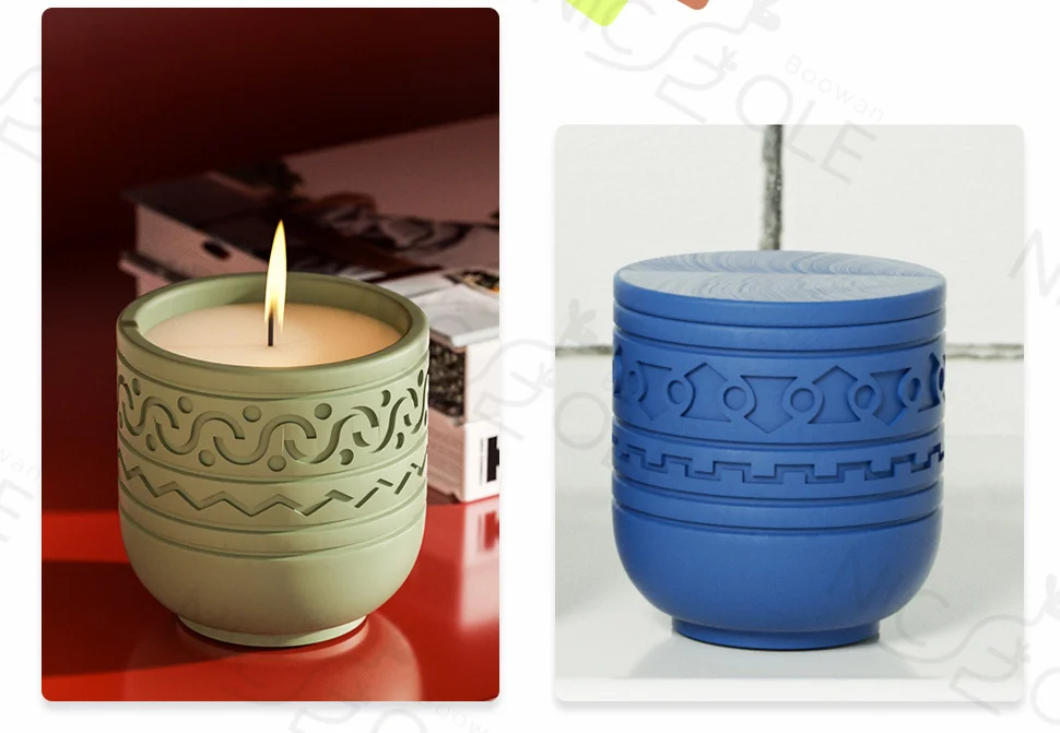 Boowan Nicole Concrete Cement Resin Candle Jar Mould Home Decorative