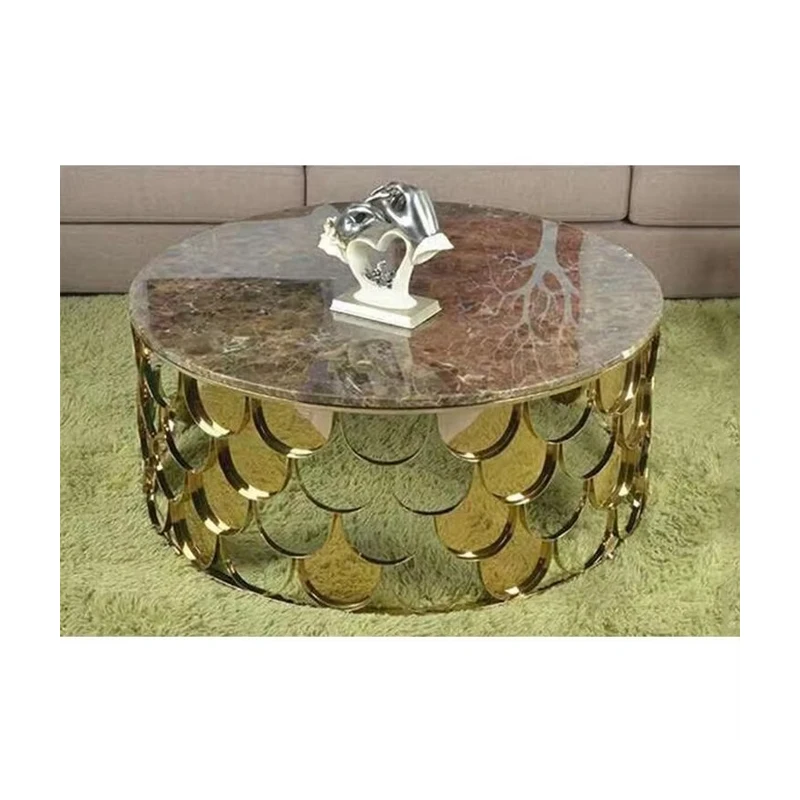 Modern New Marble Top Coffee Tables Brown Design Bronze Matt Color Fumigated Wooden Crate for Dining Living Room Furniture