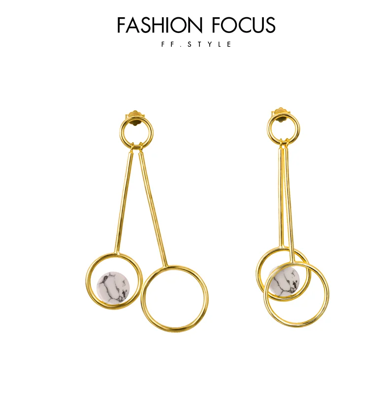 Fashion Earrings Women Eco-friendly Brass White Turquoise 14K Gold Plated Hoop Long Drop Earrings(图4)