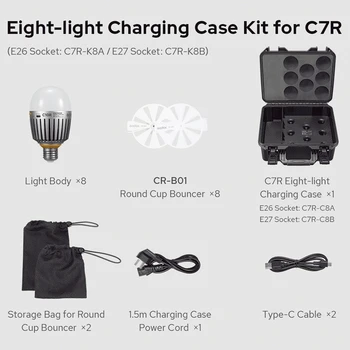Godox C7R-K8B Kit 10W RGBWW Smart Bulb CCT Range 2000K-10000K App Compatible for Videography Wireless Control Built-in Battery detail image