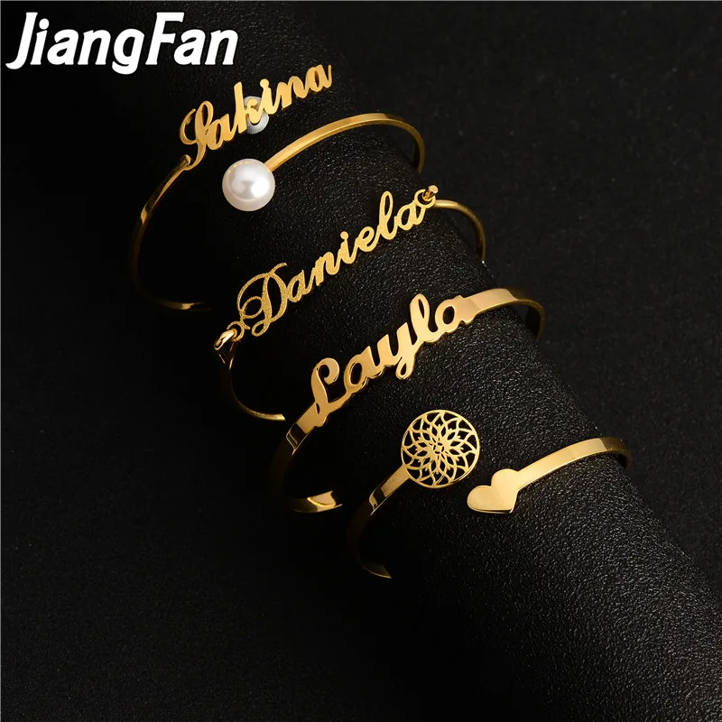 Custom Name Bangle Heart Nameplate Open Cuff Bracelet Men Women Jewelry  Gift | eBay