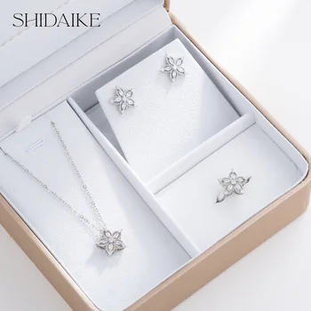 Luxurious Women's Gold Plated Copper Necklace Earrings Rings Set Colorful Diamond Zircon Fashion for Christmas Gifts