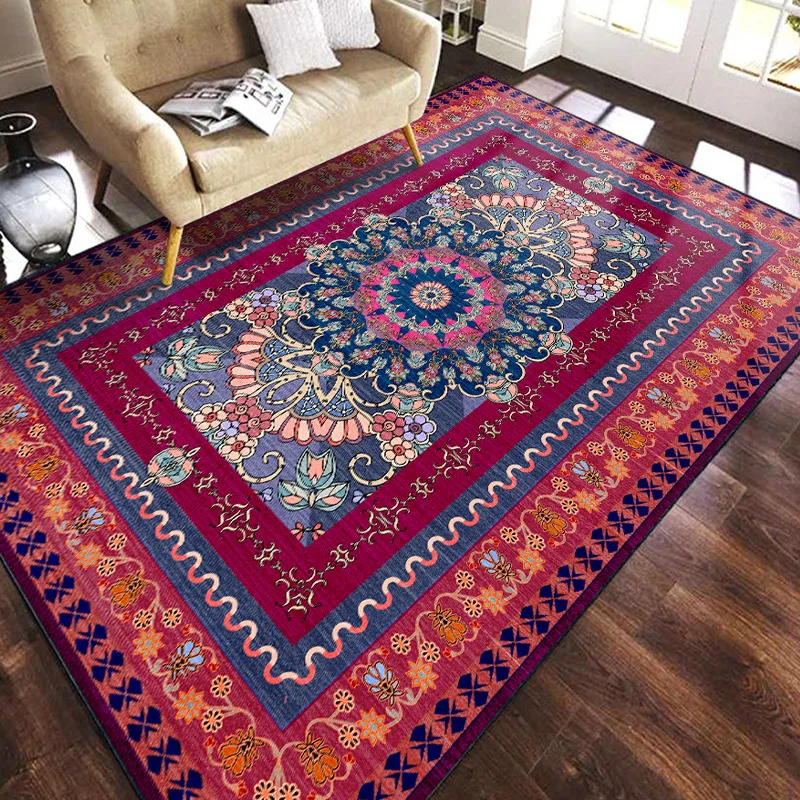 Customized Persian Vintage Design Polyester Tufted Wholesale Soft Thick Washable Bohemia Bedside Sofa Rugs Bedroom Tapis