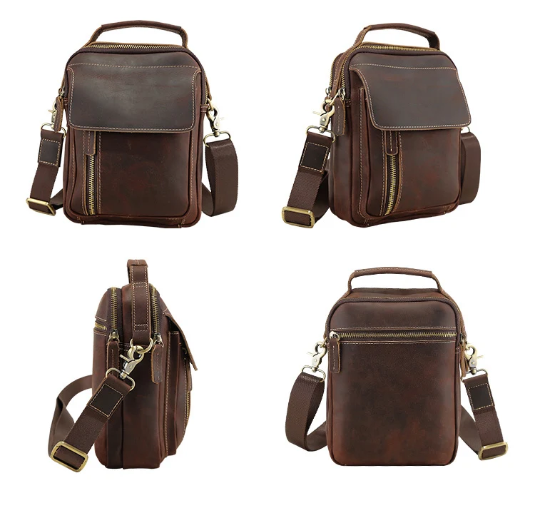Tiding Top Grain Retro Cowhide Genuine Leather Sling Bag Vintage Crossbody Messenger Shoulder Custom Logo Decoration Fashion