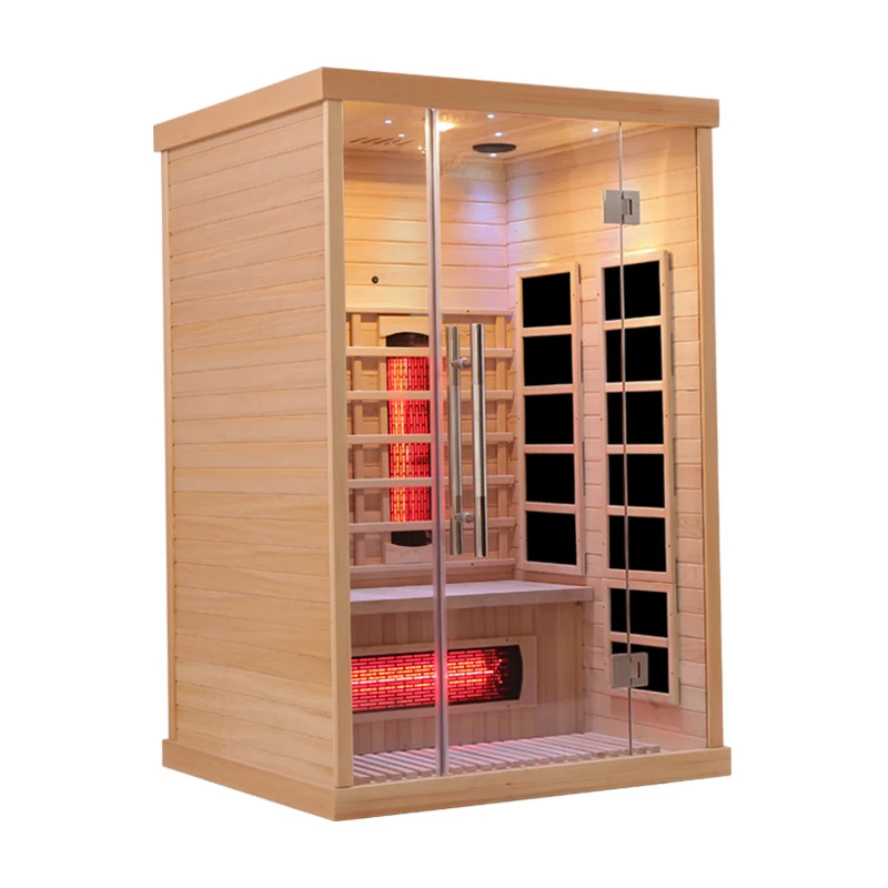Smartmak Wooden Red Light Infra Sauna Room Indoor Corner 2 People Far Infrared Sauna for Sale