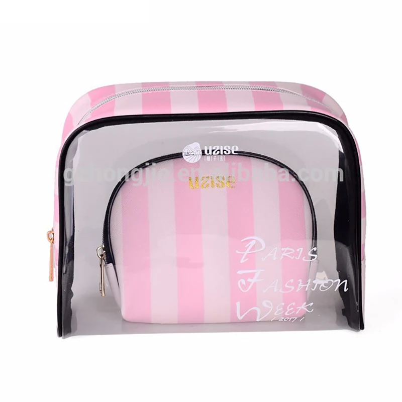 VICTORIA SECRET Signature Pink Striped Travel Cosmetic Makeup Bag