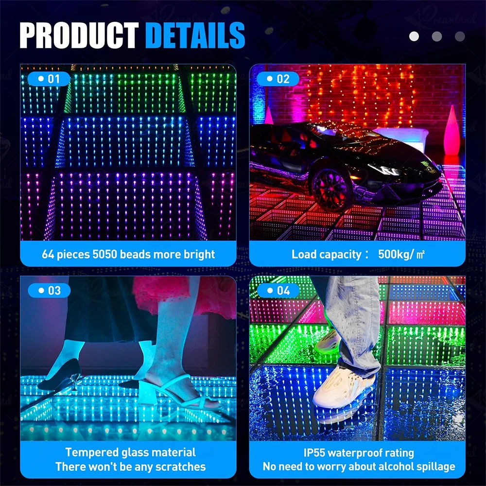 Top Removable Wired 3d Infinity Mirror Lighted Led Dance Floor for Wedding Party Stage