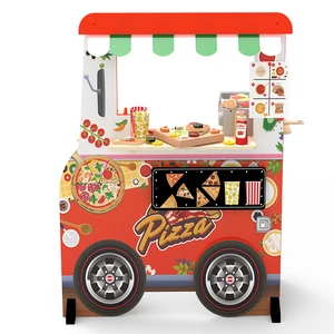 EDULAND Wooden Fired Pizza Food Truck Activity Center Play Food for Kids Boys and Girls 3+ Kitchen & Food Toys