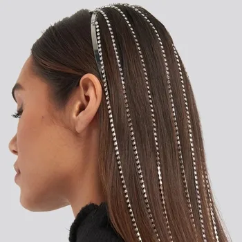 2022 New Diamond Hair Hoop Long Tassel Rhinestone Hair Chain Headband Trend Fashion Hair Accessories Jewelry
