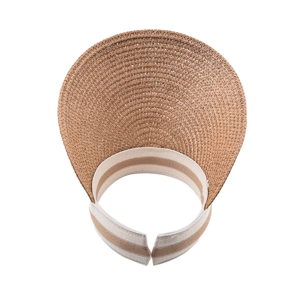 FF482 Custom Striped Solid Color Sun Hat Wide Brim Golf Sports Caps Summer UV Protection Cap Ponytail Visor Straw Hats