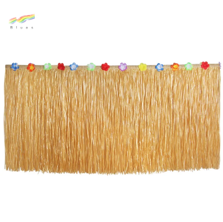 Wholesale high quality hot sale plastic pink hawaiian grass table skirt for party outdoor picnic dance halloween
