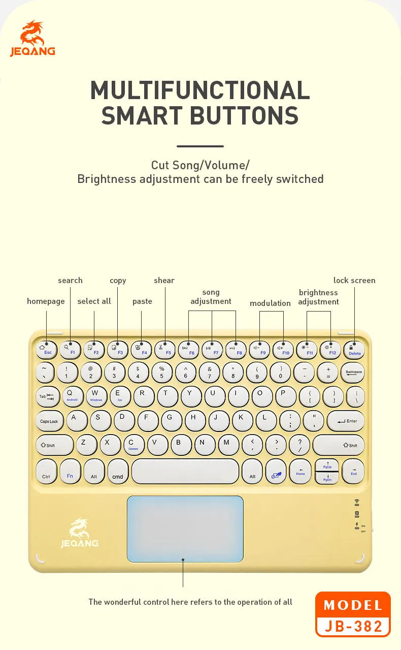 Jeqang JB-382 Ultra-Thin Optical Wireless for Mini Keyboard with USB-C Charging Touchpad New Plastic for PC/Laptop Use