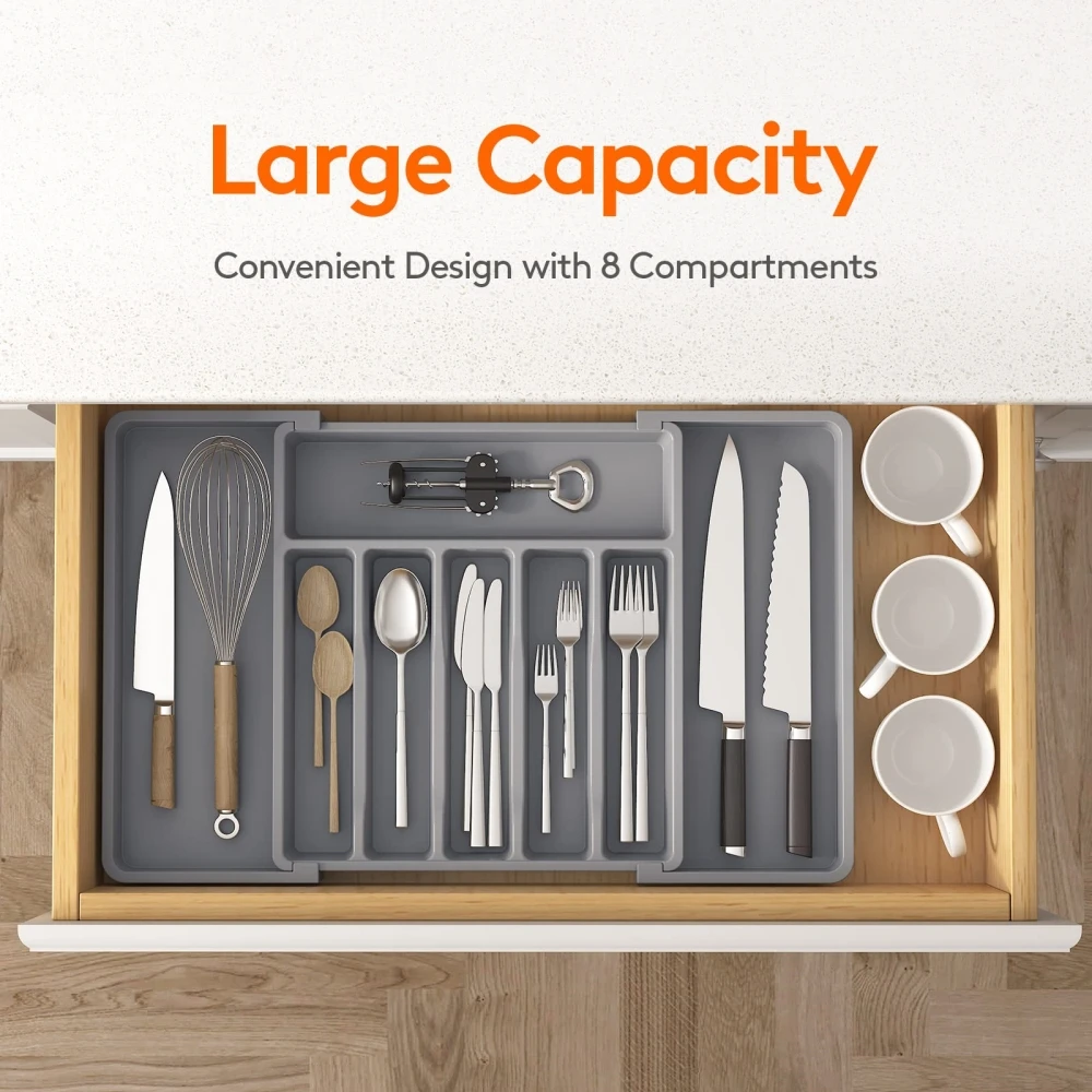 thumbnail image 2 of DIRXVMC Silverware Drawer Organizers - 6-Pack Expandable Utensil Trays (Black) 2 of 9